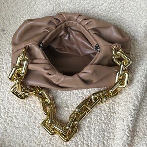 Elegant Brown faux Leather Bag with Gold Chain